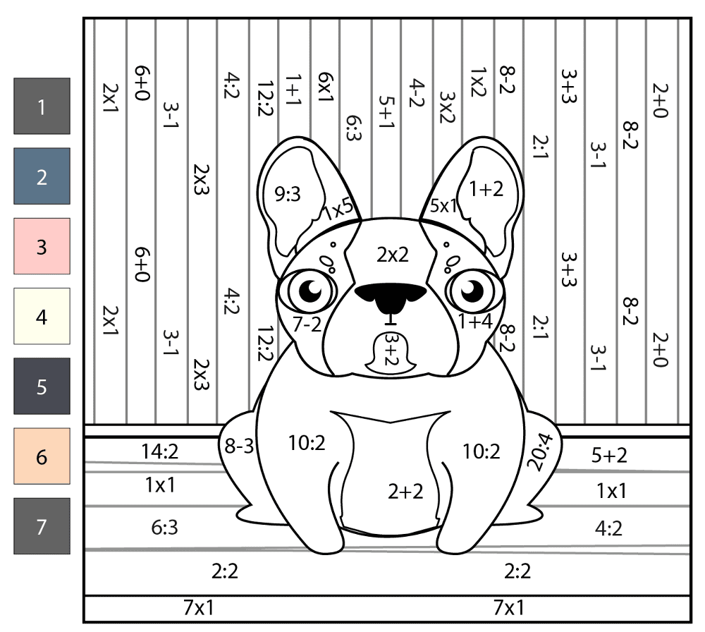 Math Color By Number Bulldog Coloring Page Md Coloring Page — Free Printable — free printable coloring page